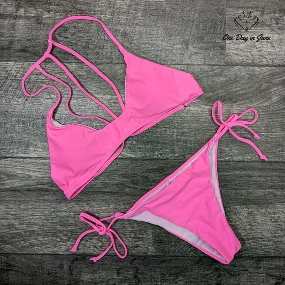 MakeMeChic Strappy Back Tie Side Bikini Swimsuit Size L - Picture 1 of 3